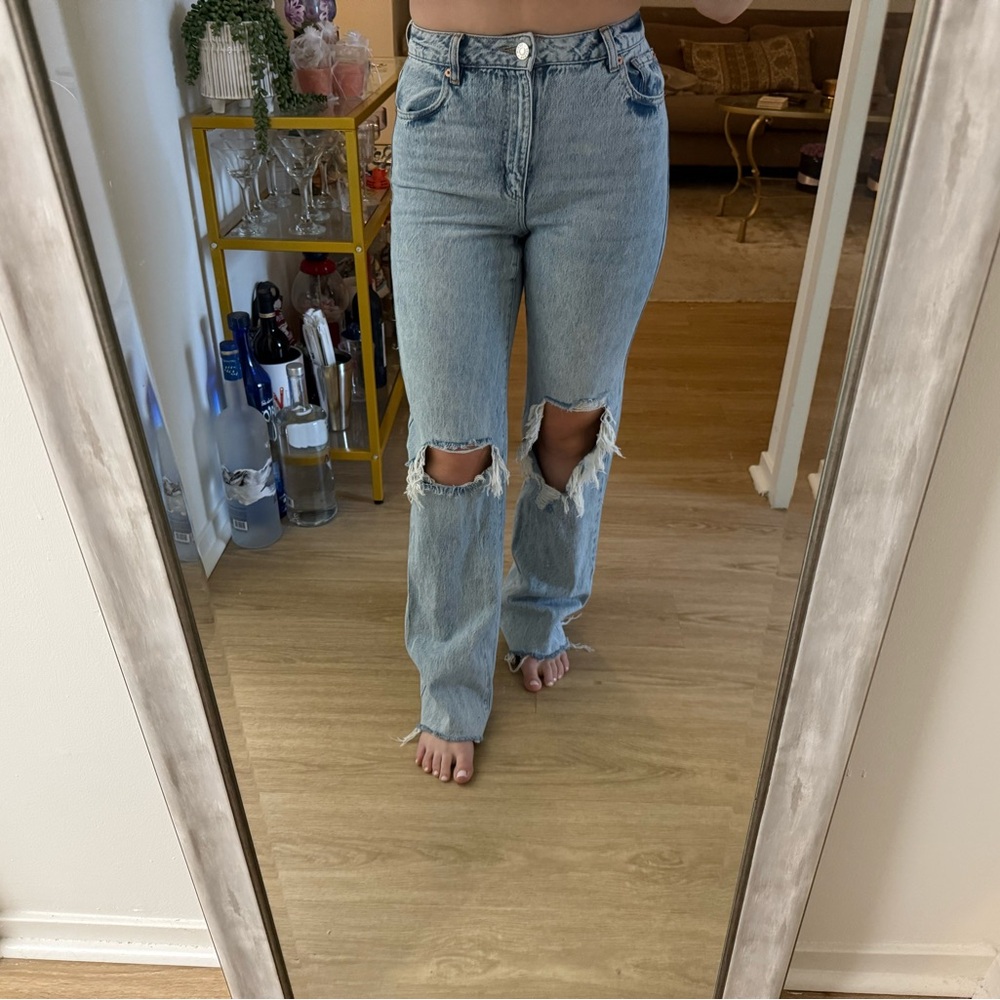 Garage Light Blue Distressed Straight Leg Jeans